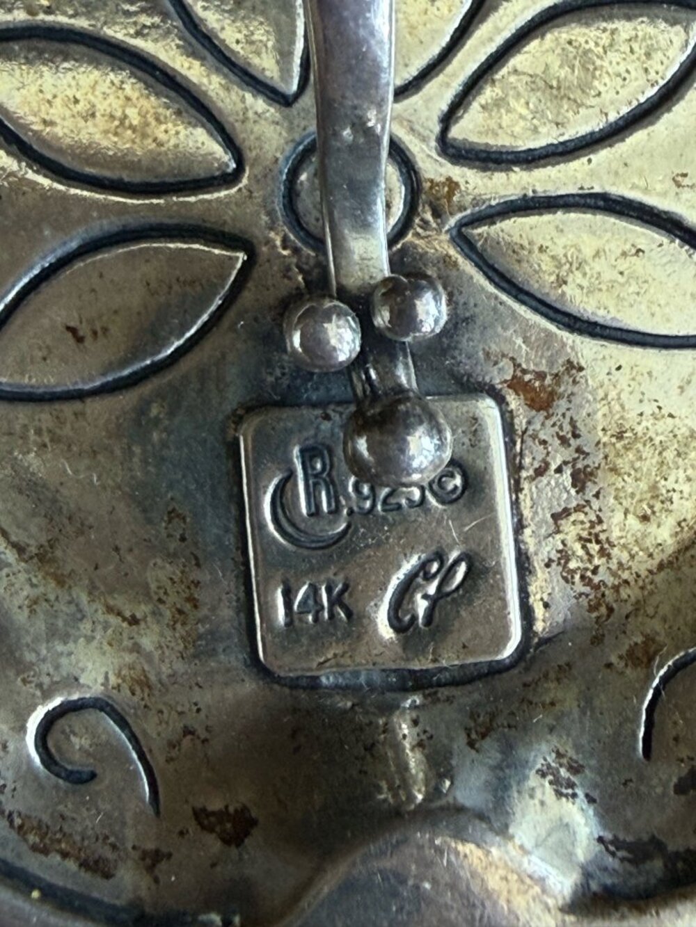 Vintage 90's Carolyn Pollack Relios Southwestern Medallion Pendant 14K Sterling - Picture 8 of 12